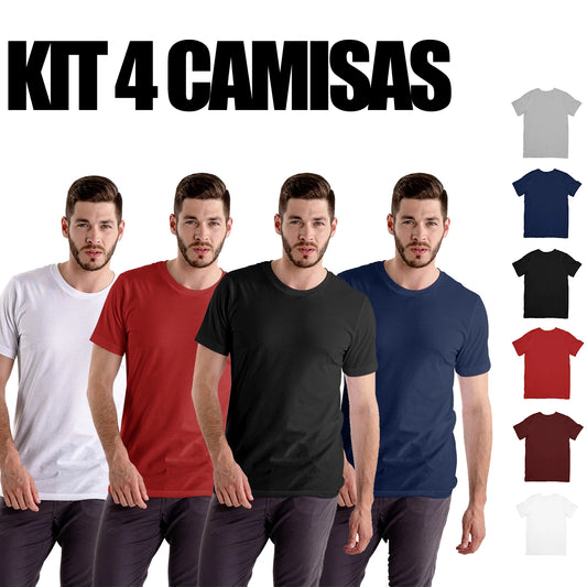 Kit 4 Camisas Masculina Lisa Algodão Premium