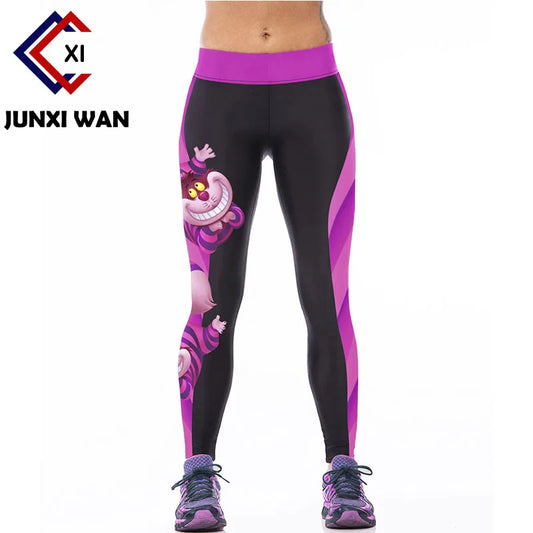 Leggings com estampa de gato 3D Mulheres treino fitness