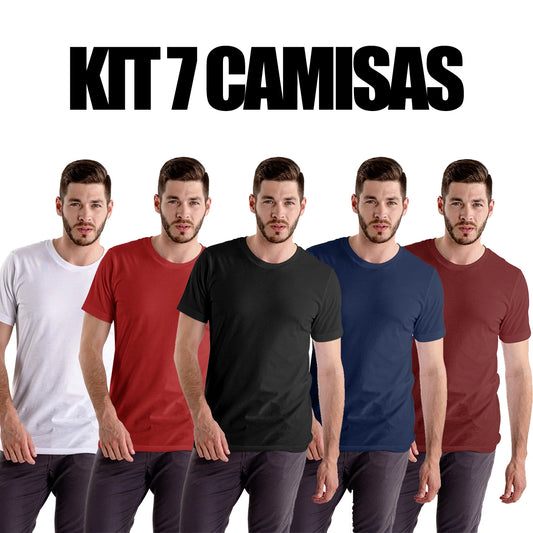 Kit 7 Camisas Masculina Lisa Algodão Premium